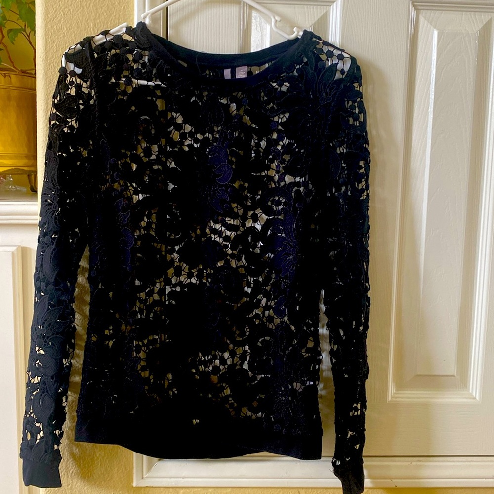 Battenberg lace black top see through